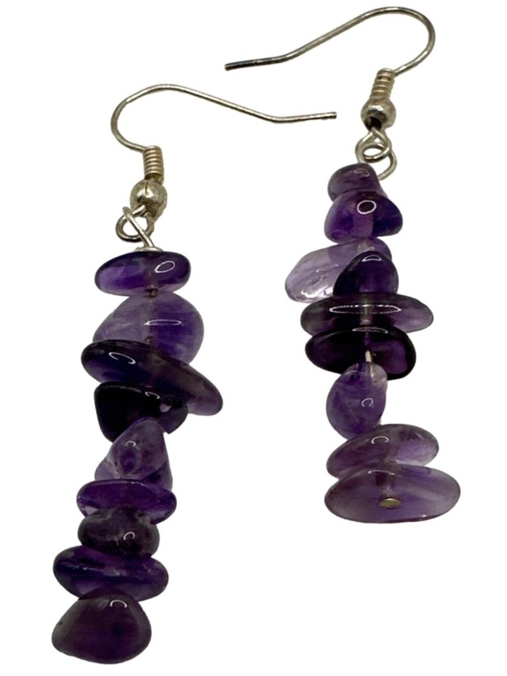Boho Purple Amethyst Earrings February Birthstone Chip Bead Drop Natural Stone